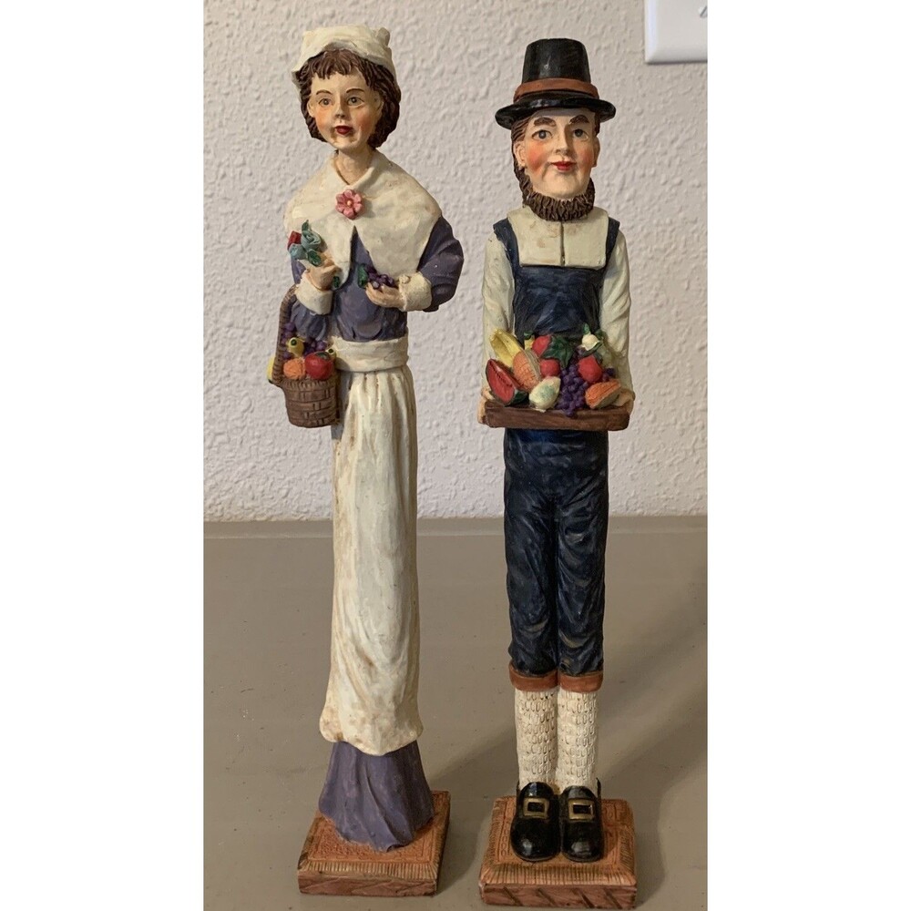 Vintage Windsor Pilgrim Couple Figurines Thanksgiving Harvest Fall Tall Pencil